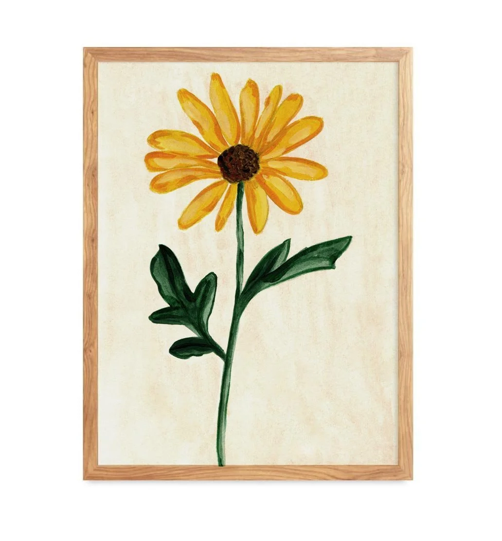 Yellow Flower sunny hand-painted floral art print by Leïla Dubus