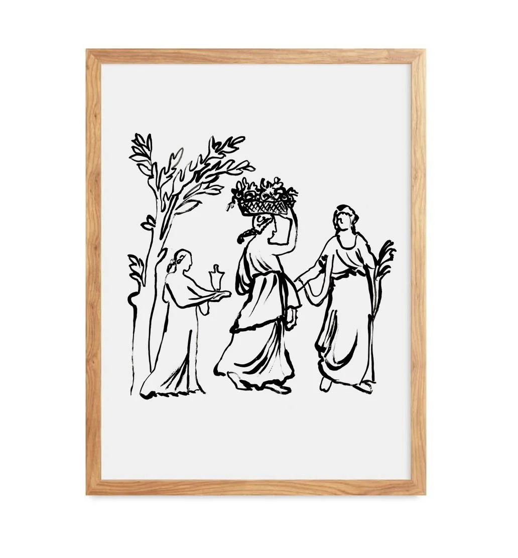 The Harvest black ink figure illustration three women art print by Leïla Dubus