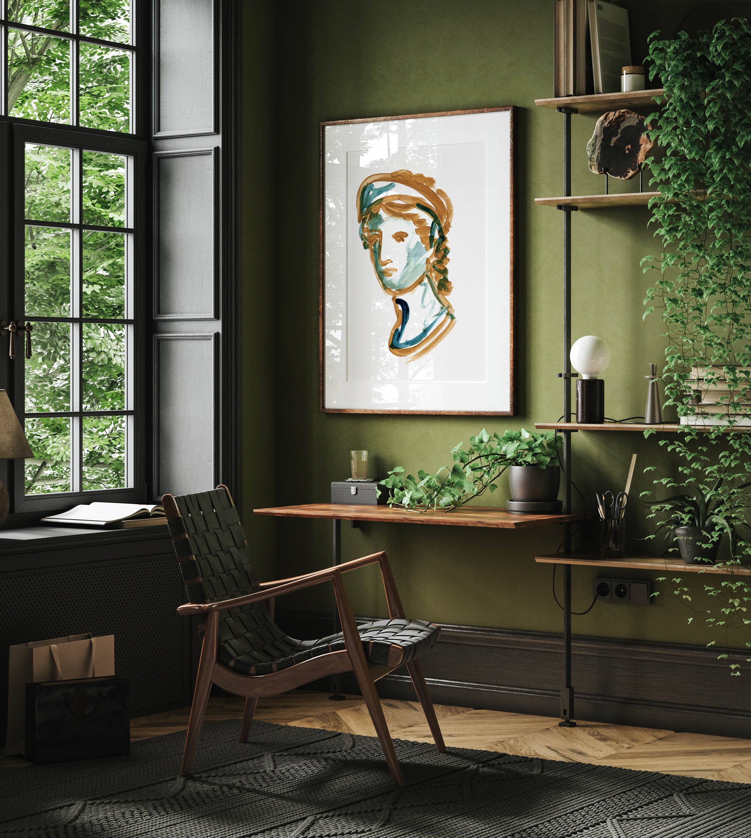 Goddess Portrait art print in living room setting