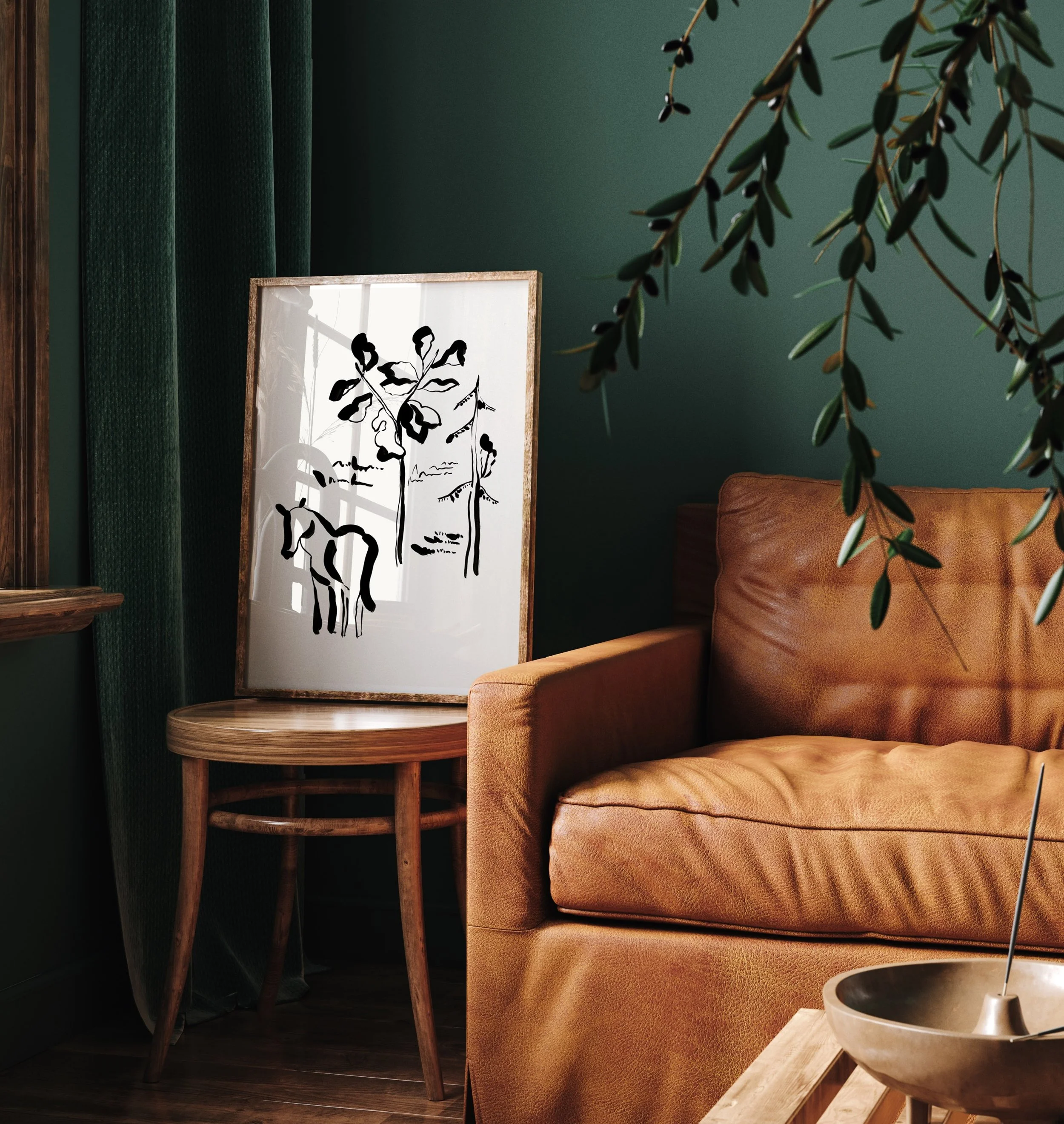 green curtain painted horse.jpg