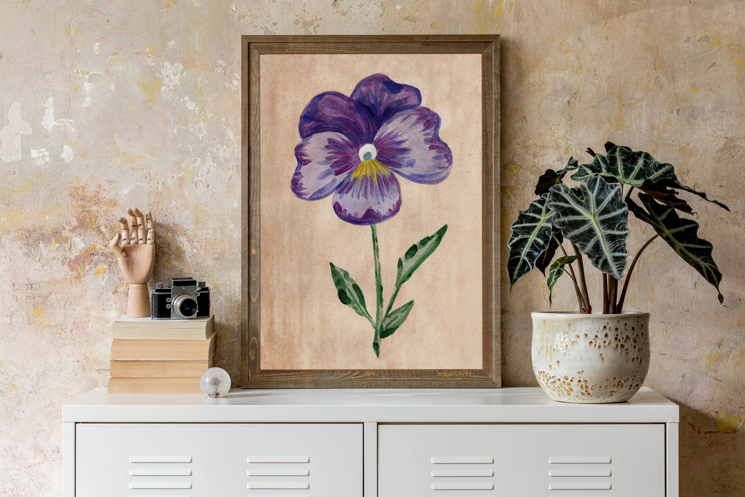 Purple Pansy floral print framed
