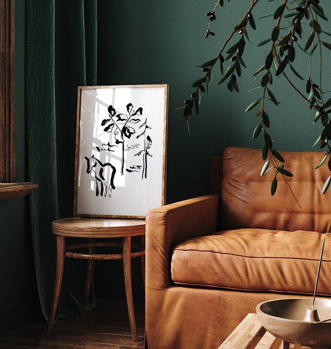 Horse art print in home office setting