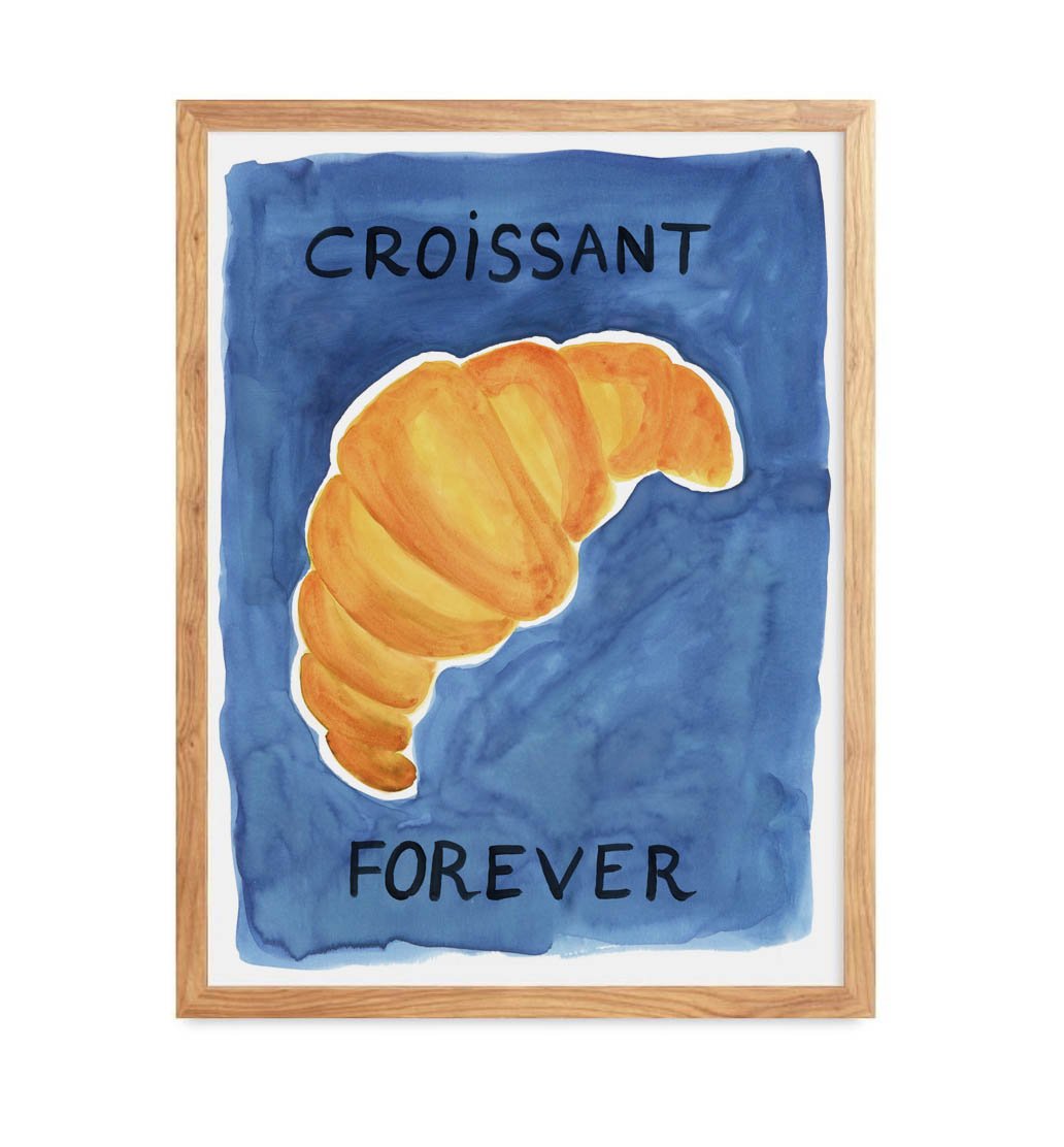 Croissant Forever French typography art print blue background by Leïla Dubus