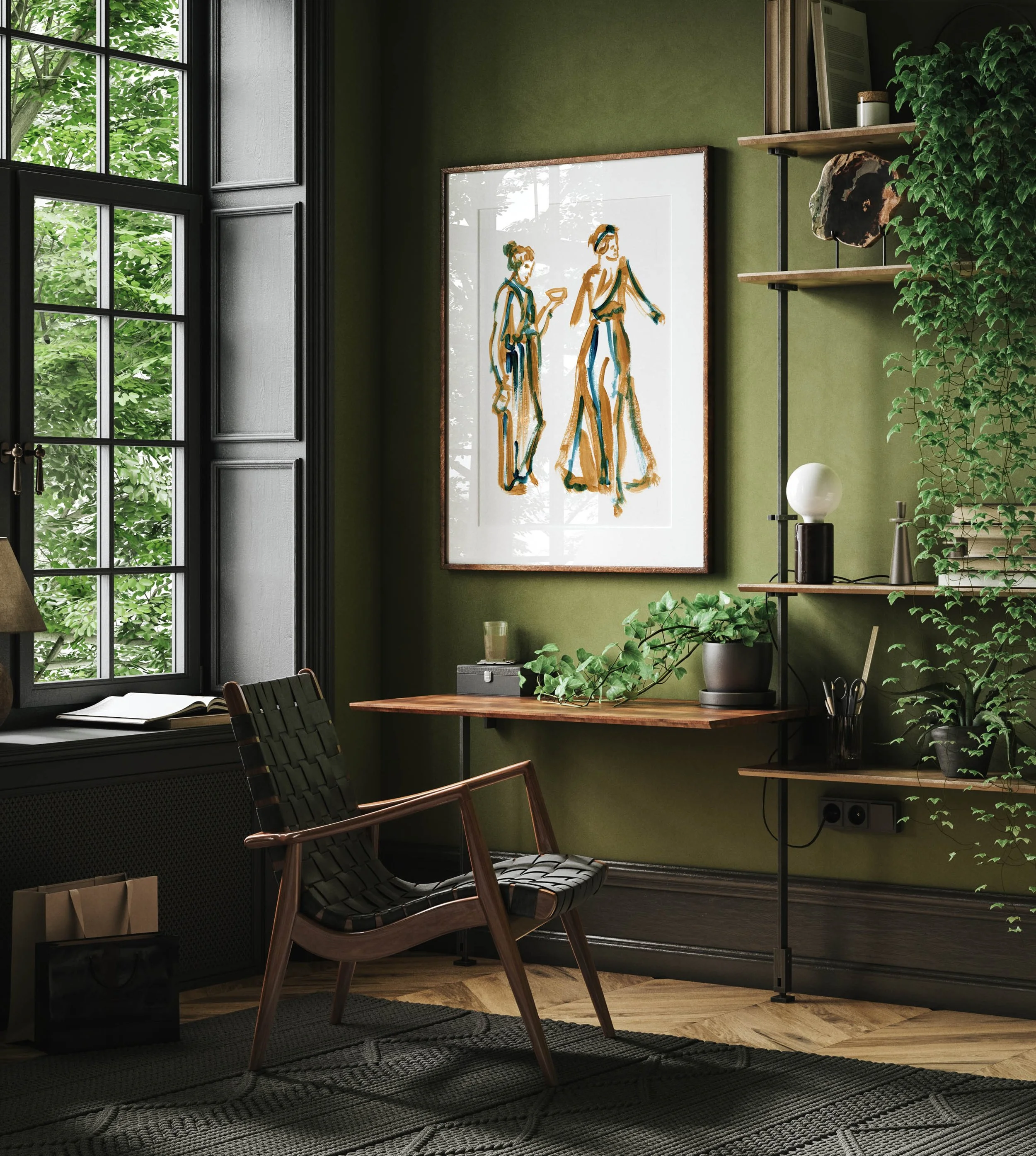 Two Women figurative print framed