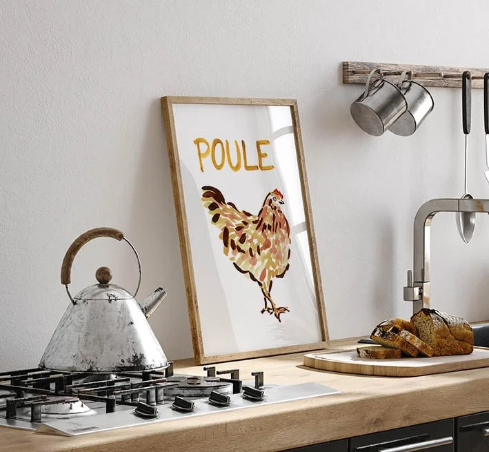 Poule art print in kitchen setting