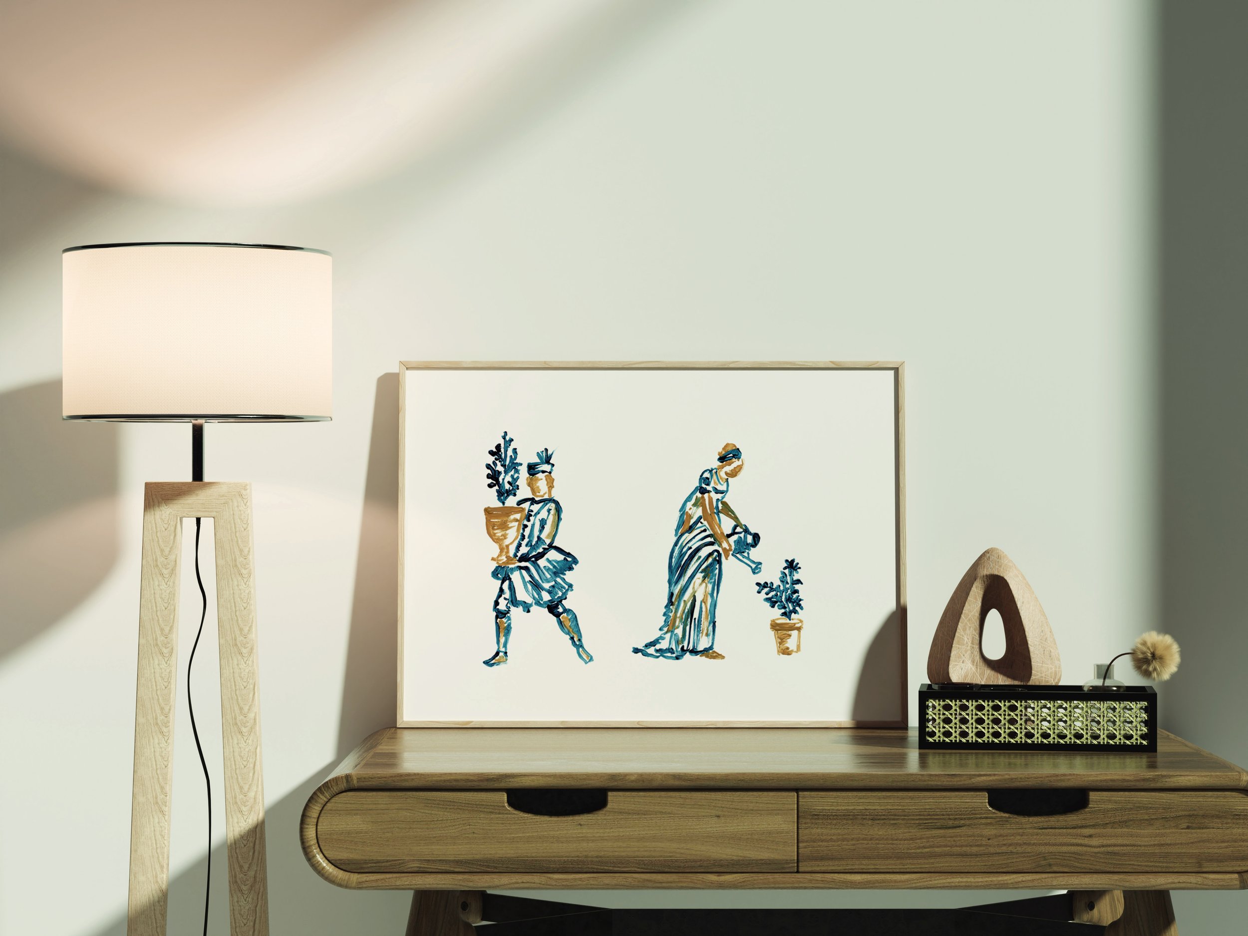 The Gardeners figure painting framed