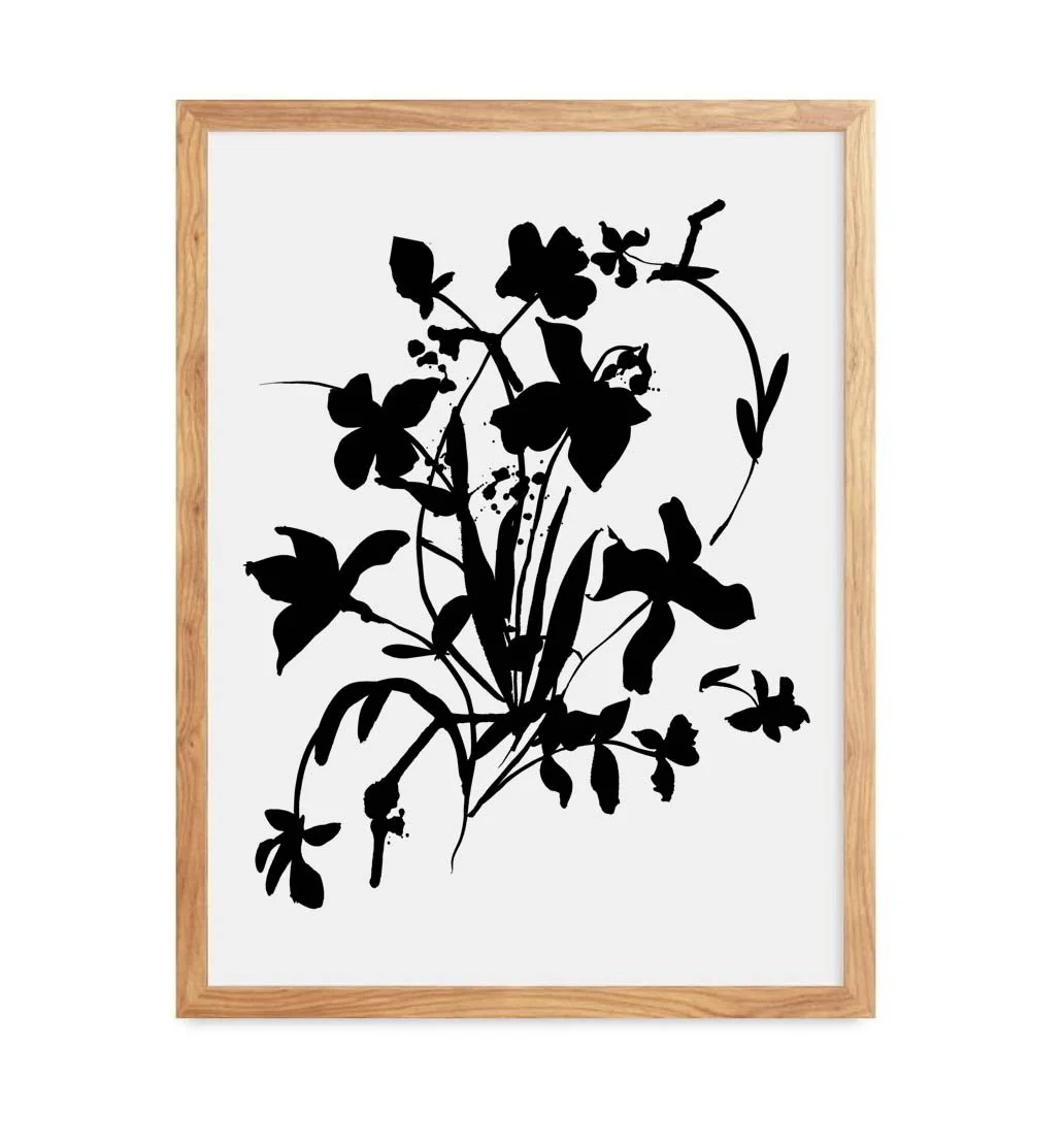 Black Ink Bouquet bold floral illustration art print by Leïla Dubus