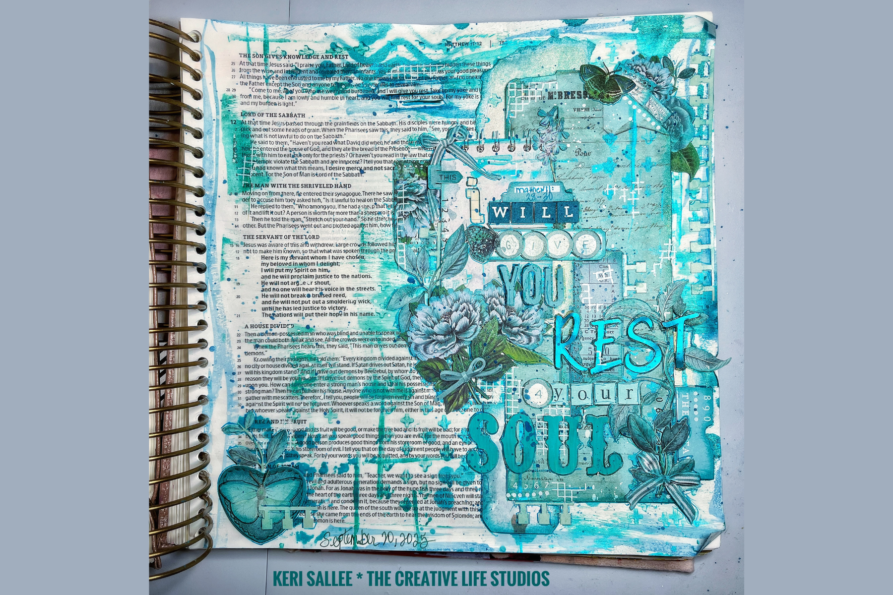 I like to challenge myself - like only using the color TEAL paints, inks and laser cuts 49 and Market on the page