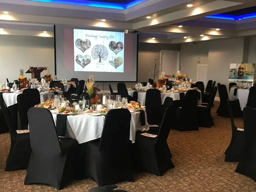 fundraising luncheon set up in ballroom for fundraising non profit organization