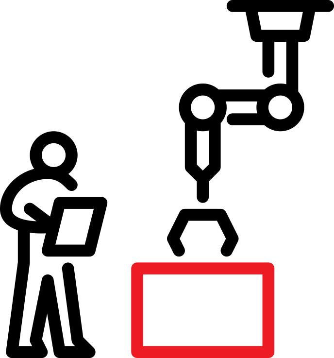 An outline of a human figure standing with one arm raised, with a red rectangle around the lower part of the body.