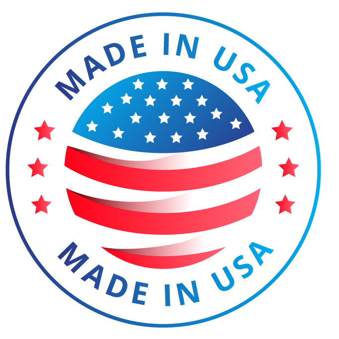 Stylized American flag with stripes and stars in a circular design.