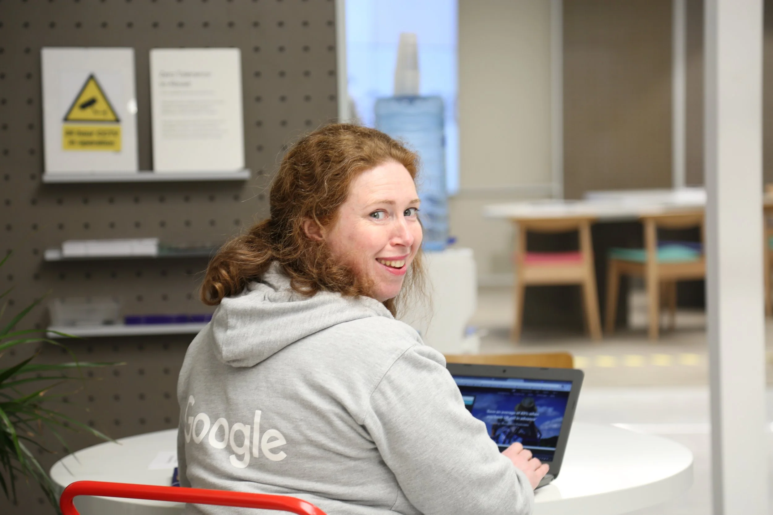 Rachel Fox, life coach and former Google Digital Garage lead coach, wearing a Google hoody