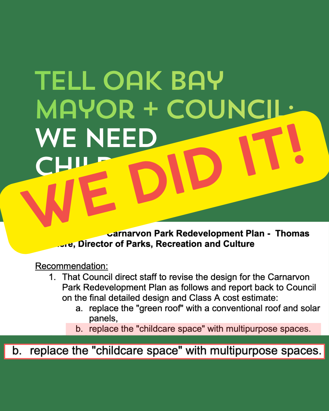 Childcare saved! Next steps…