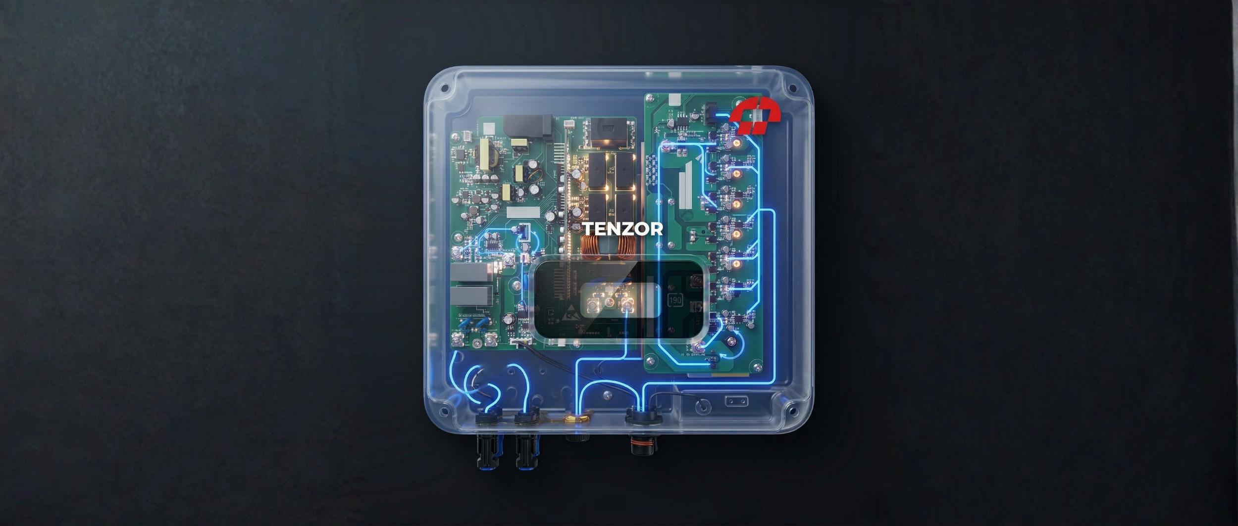 Tenzor inverter with transparent case showing the internal circuitry