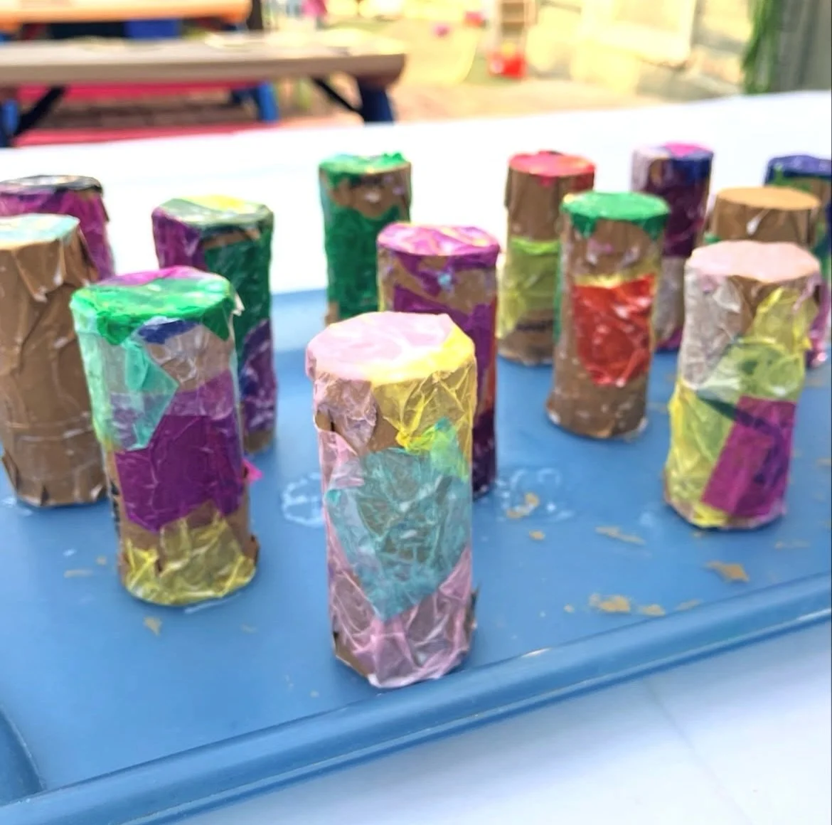 Using same process from our rain sticks, made mini maracas with the mini kids.