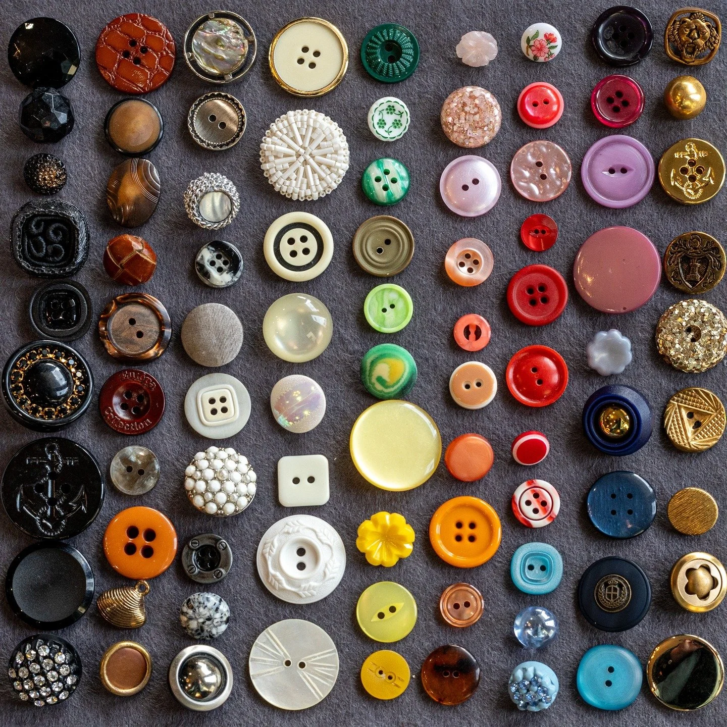 Our vintage button collection is here and we have them by the thousands! Find simple, decorative, and specialty buttons across the color spectrum, for all kinds of sewing and crafting projects.

We've organized them in the shop for sale by the button