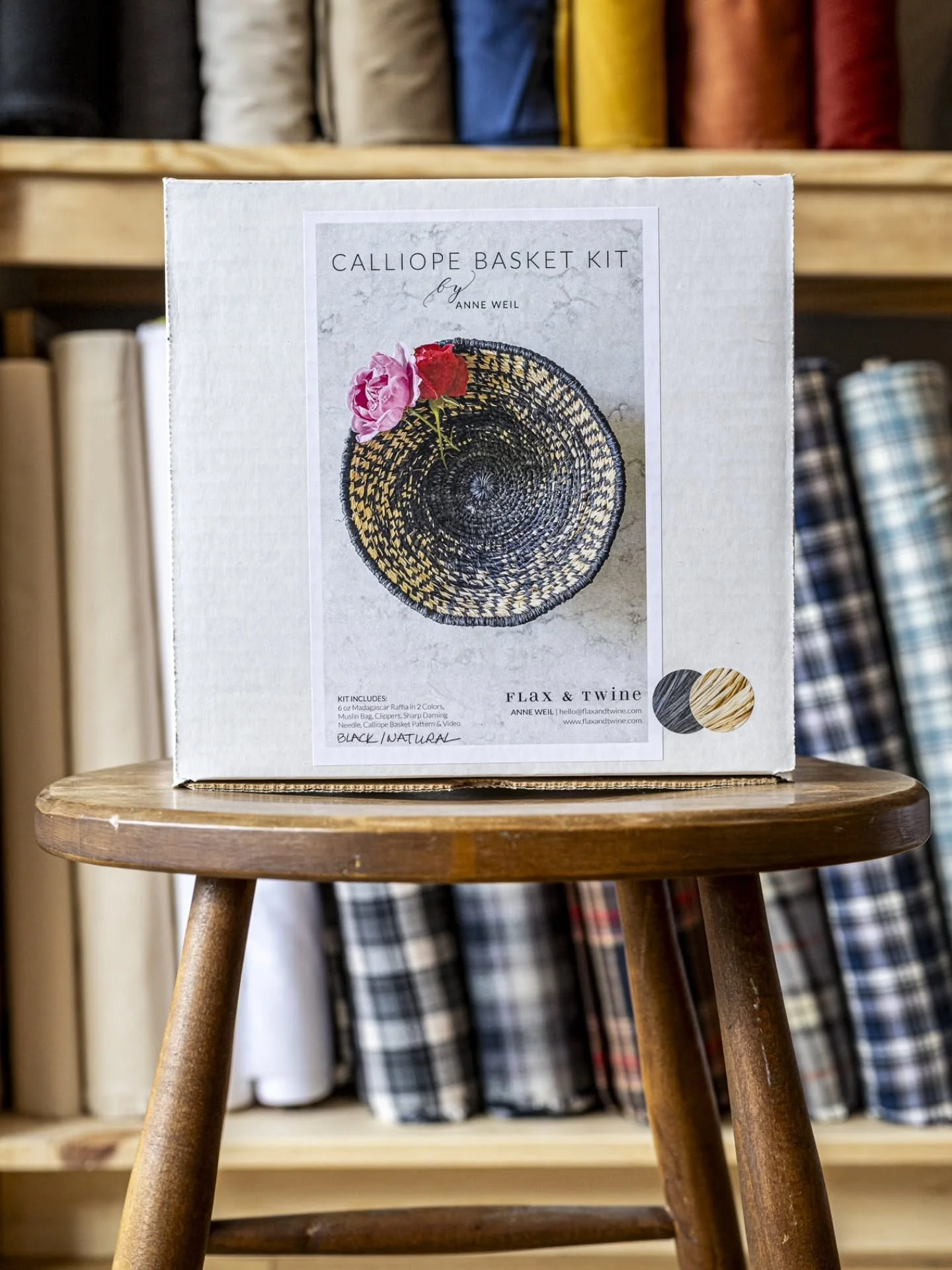 Flax &amp; Twine is a Denver local and a favorite around the shop! Beginners can learn a basic basketweaving technique, while getting creative in layering the black and natural raffia colors throughout your process. 

Create something on the flatter 
