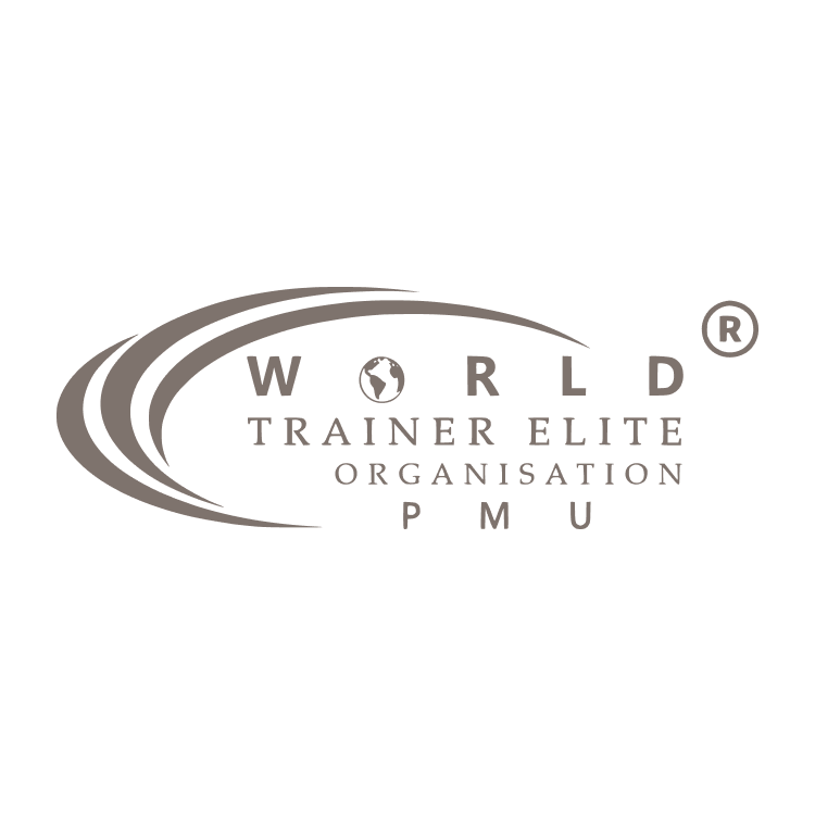 Logo of the World Trainer Elite Organisation (PMU) featuring a globe and stylized swooshes.