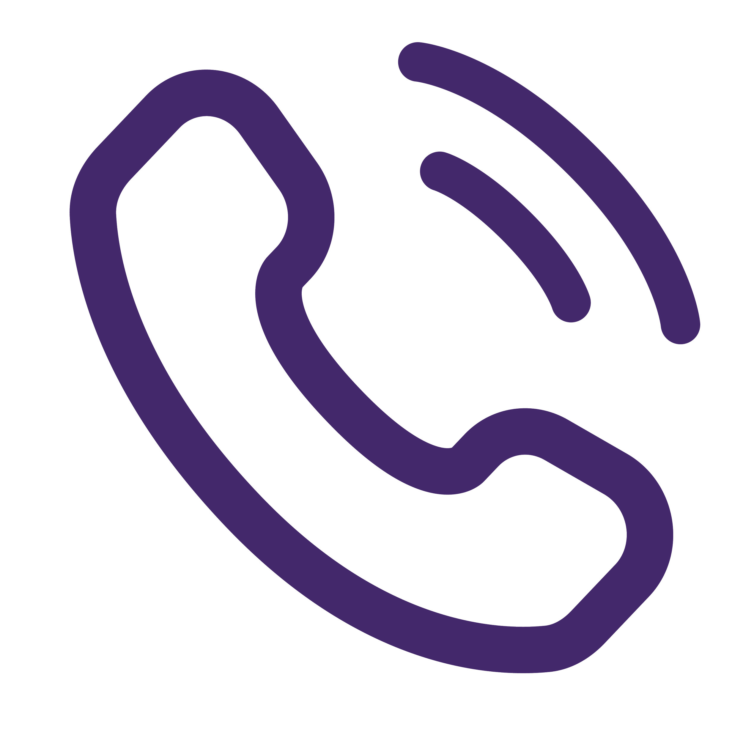 Icon of a purple telephone receiver with curved lines indicating a wireless signal.