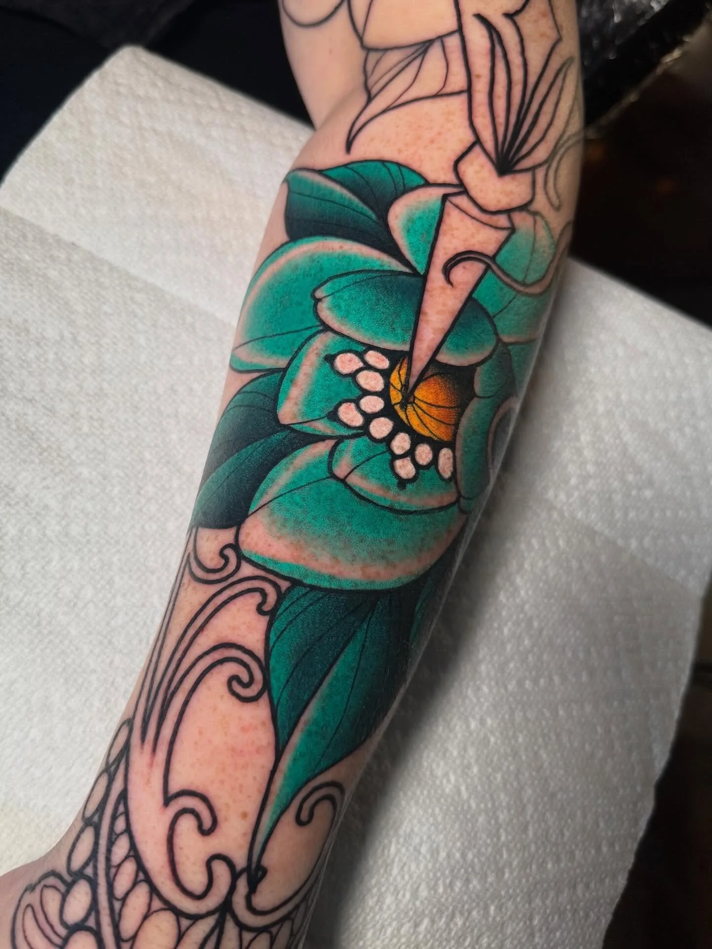 Good start on a sleeve🙏🏻 thanks for the trust! @iron_heart_tattoo 

&mdash;&mdash;&mdash;&mdash;&mdash;&mdash;
#iowatattooartist #tattoo #illustration #neotraditional #tattooartist