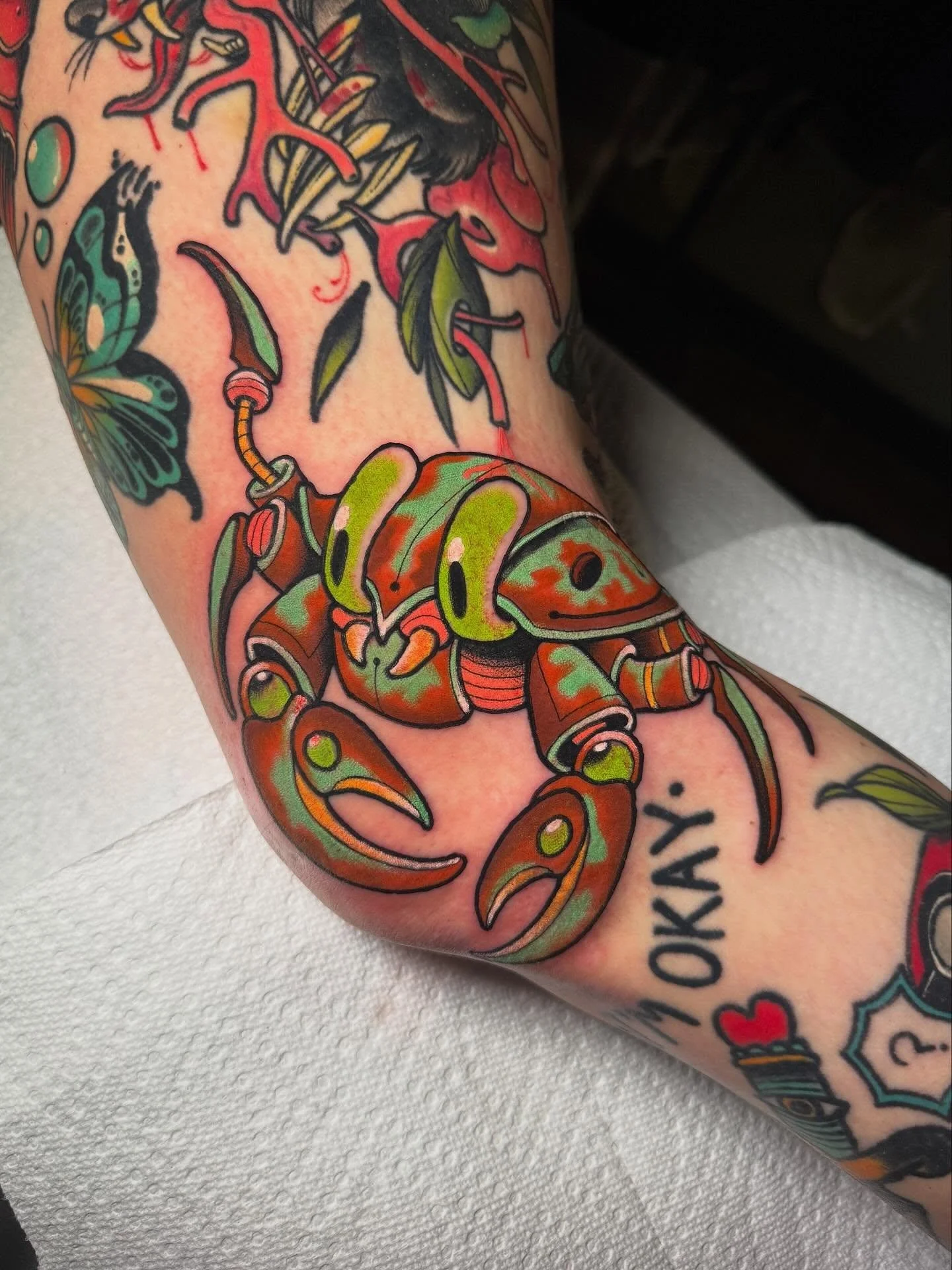 Robot crab with some patina! Thanks asholee🙏🏻 @iron_heart_tattoo 
&mdash;&mdash;&mdash;&mdash;&mdash;&mdash;
#iowatattooartist #tattoo #illustration #neotraditional #tattooartist