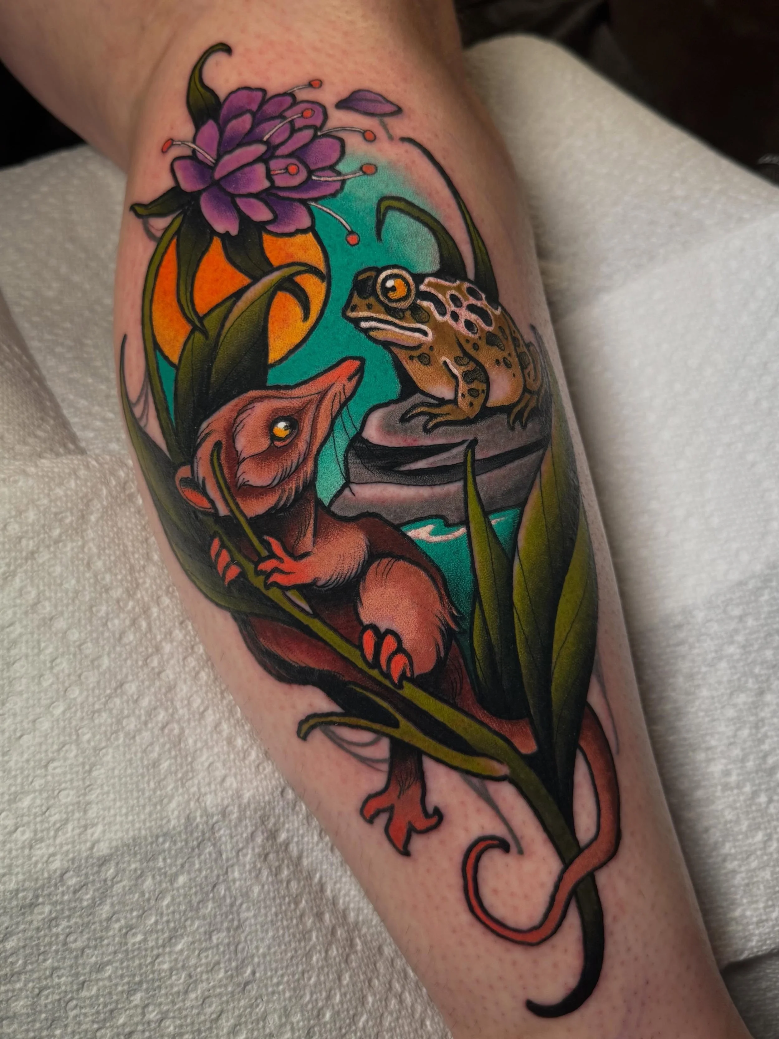🐸 @iron_heart_tattoo 
&mdash;&mdash;&mdash;&mdash;&mdash;&mdash;
#iowatattooartist #tattoo #illustration #neotraditional #tattooartist
