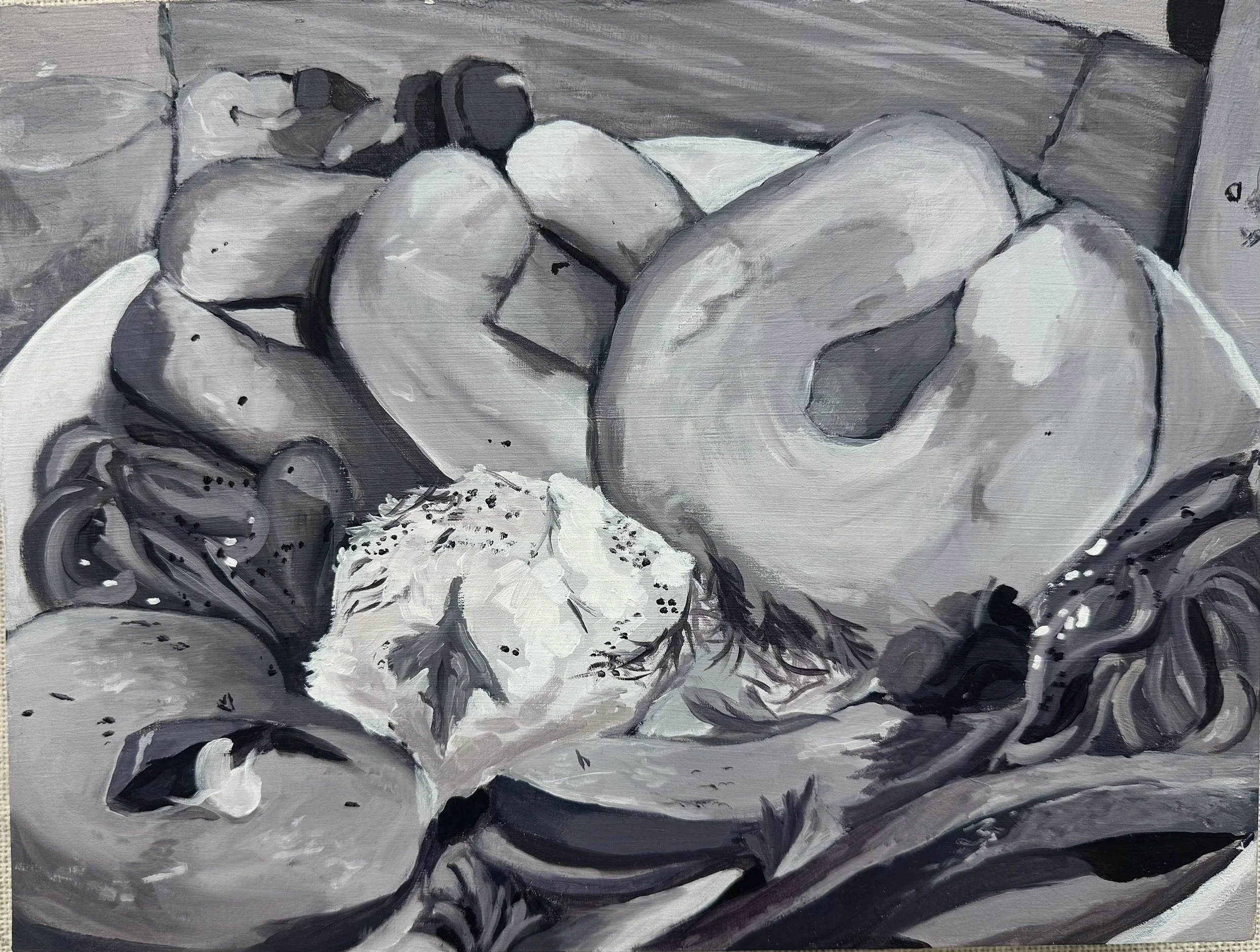 Brunch, Diptych, 2026. Oil on wood panel, 9" x 12"