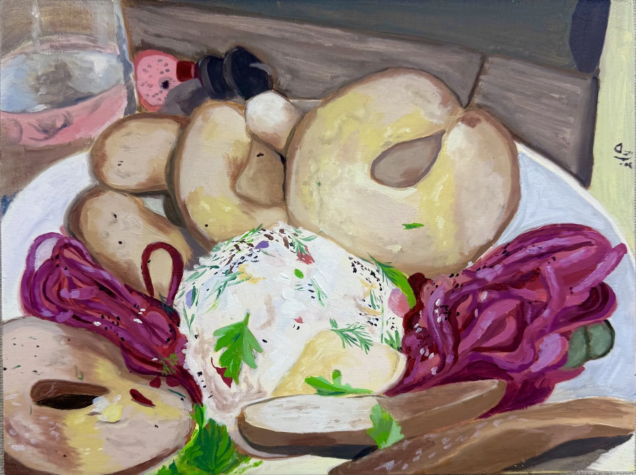 Brunch, Diptych, 2026. Oil on wood panel, 9" x 12"