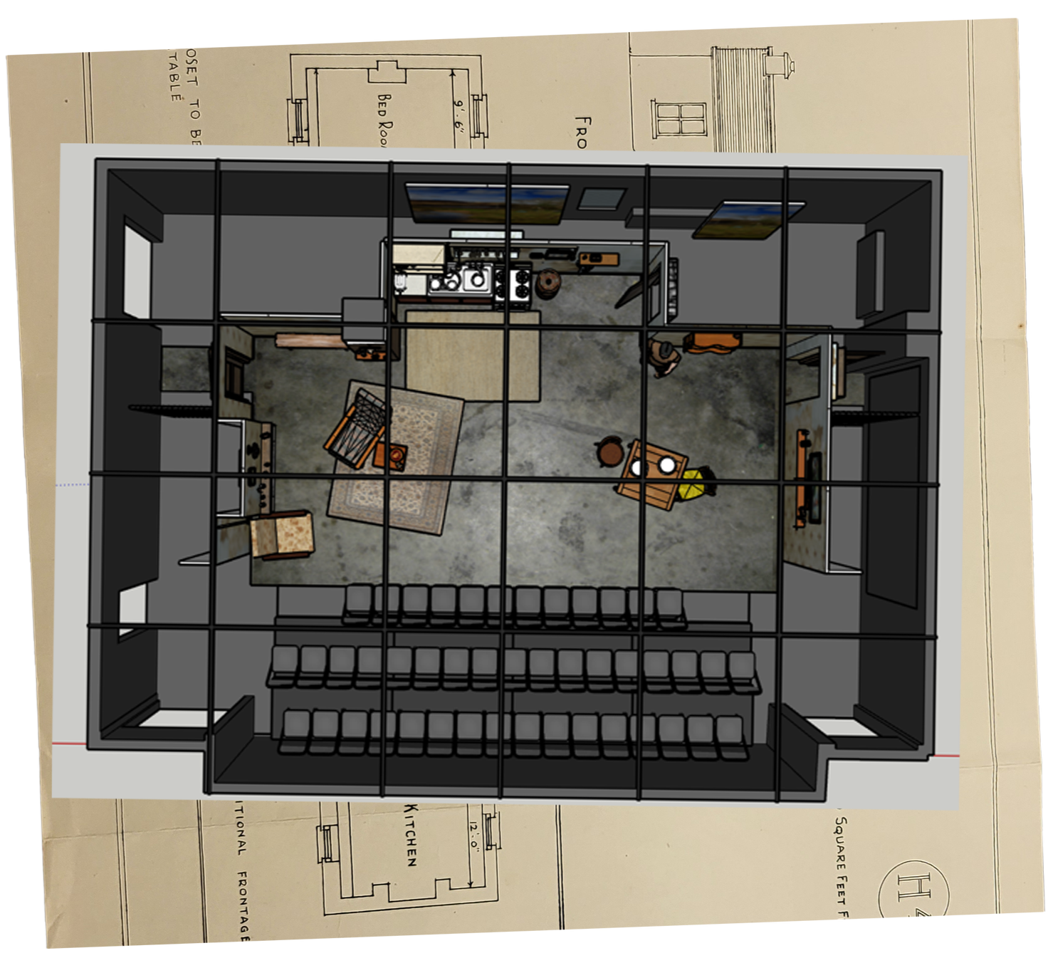 finalized seating configuration design on sketchup 