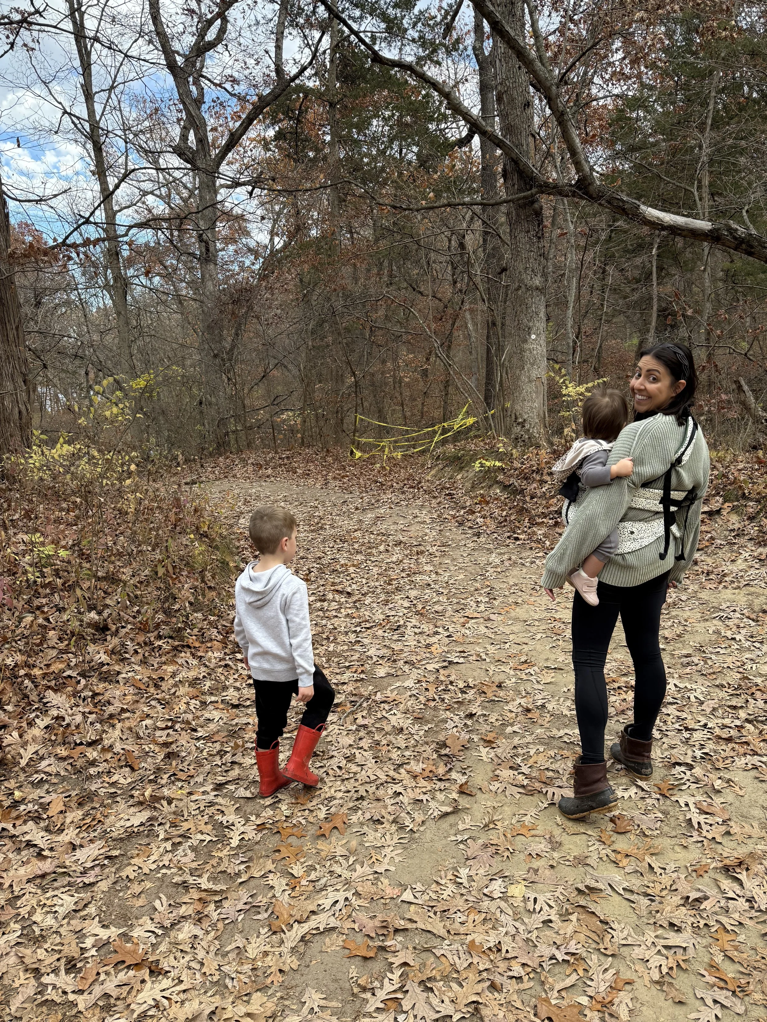 Elizabeth Supple hiking with kids in Frankfort