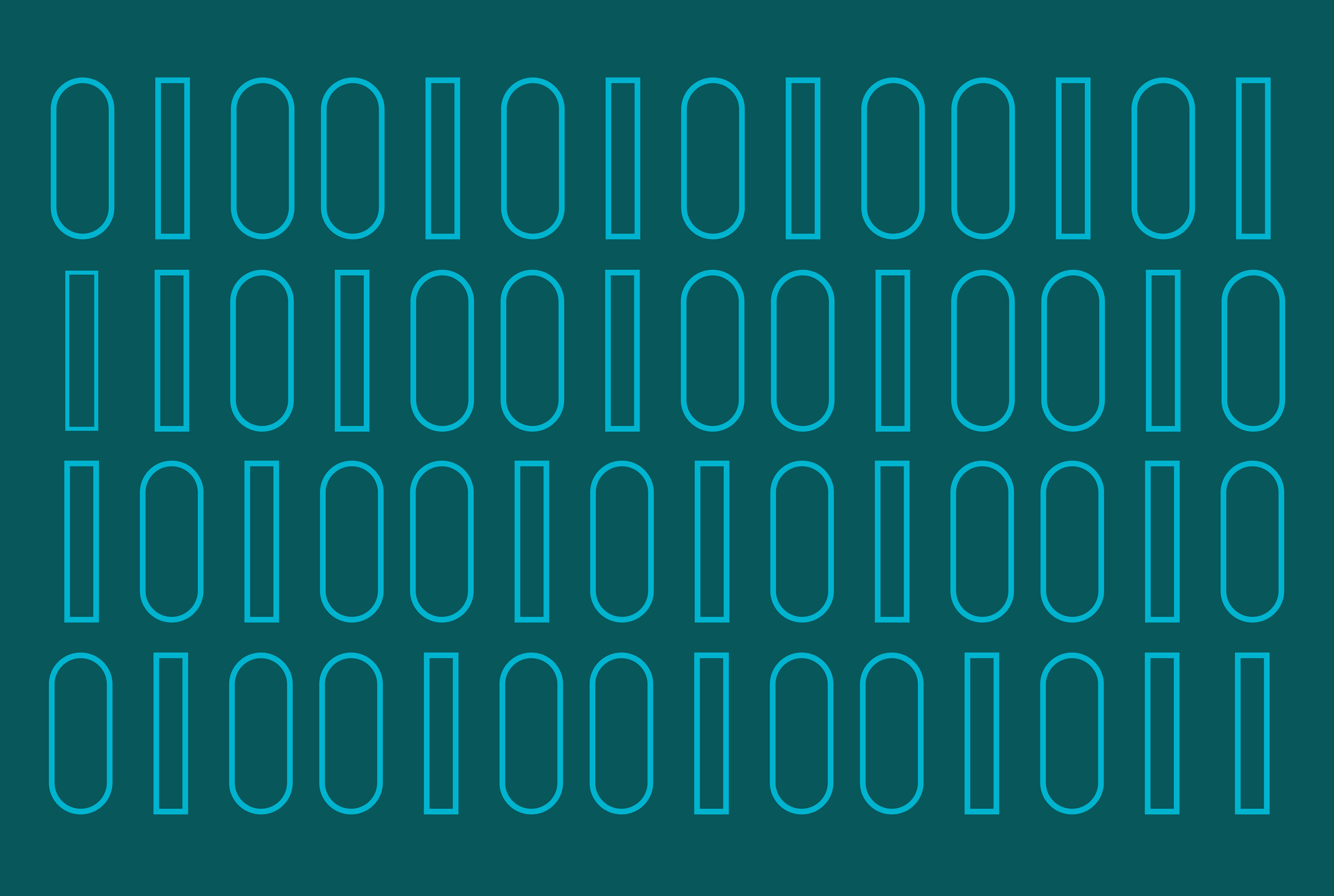 A digital graphic with overlapping blue outline text on a teal background, creating a layered visual effect.