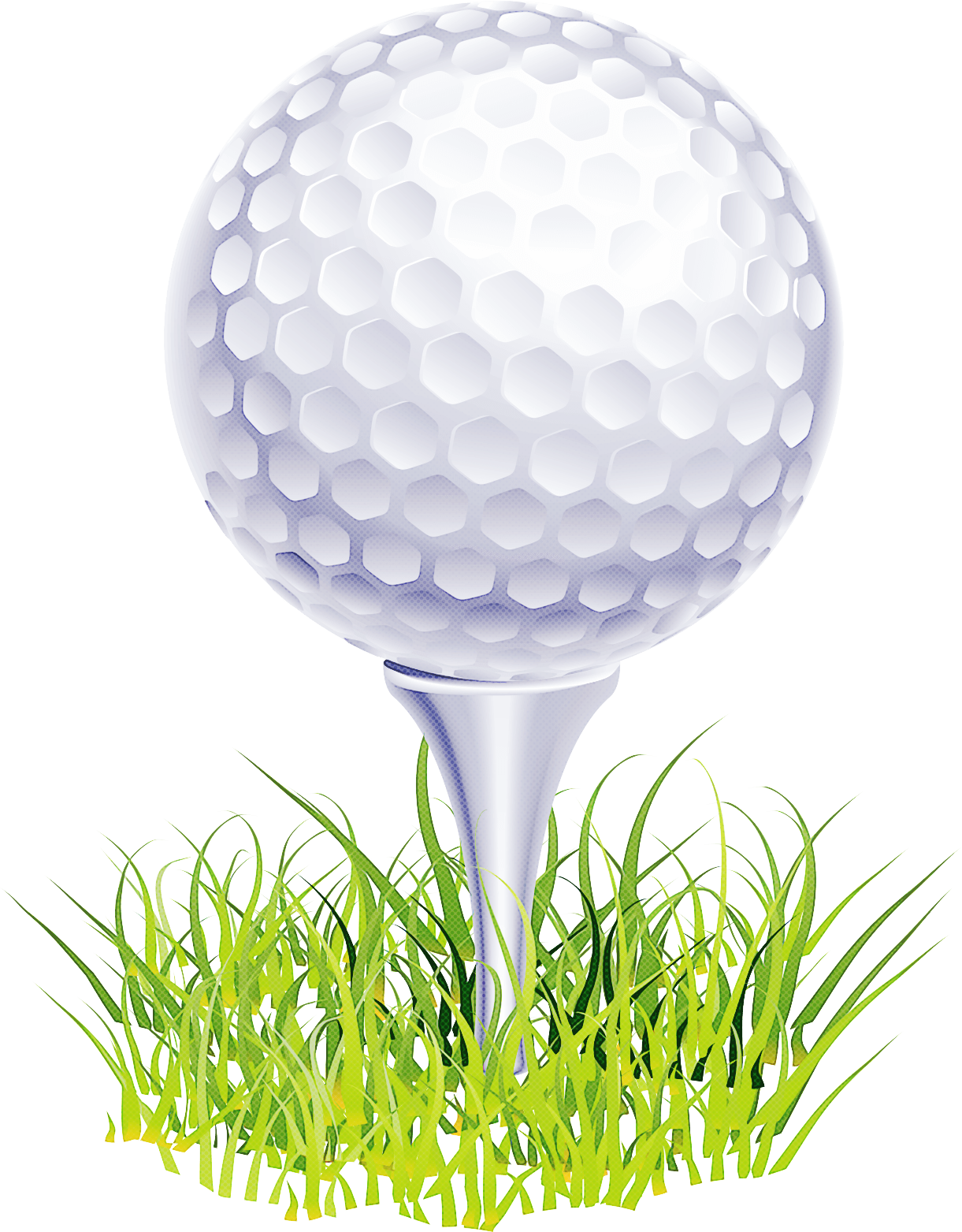 A golf ball resting on a tee surrounded by green grass.