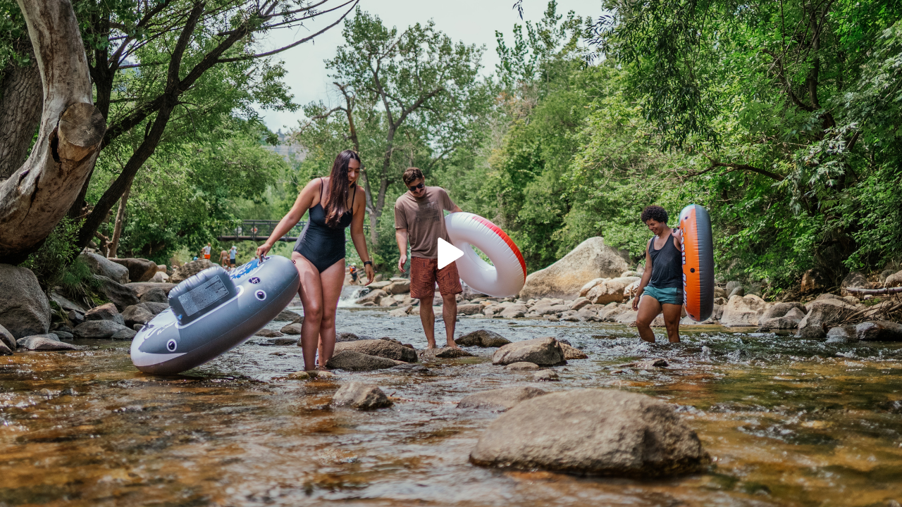 walking in the creek with tubes