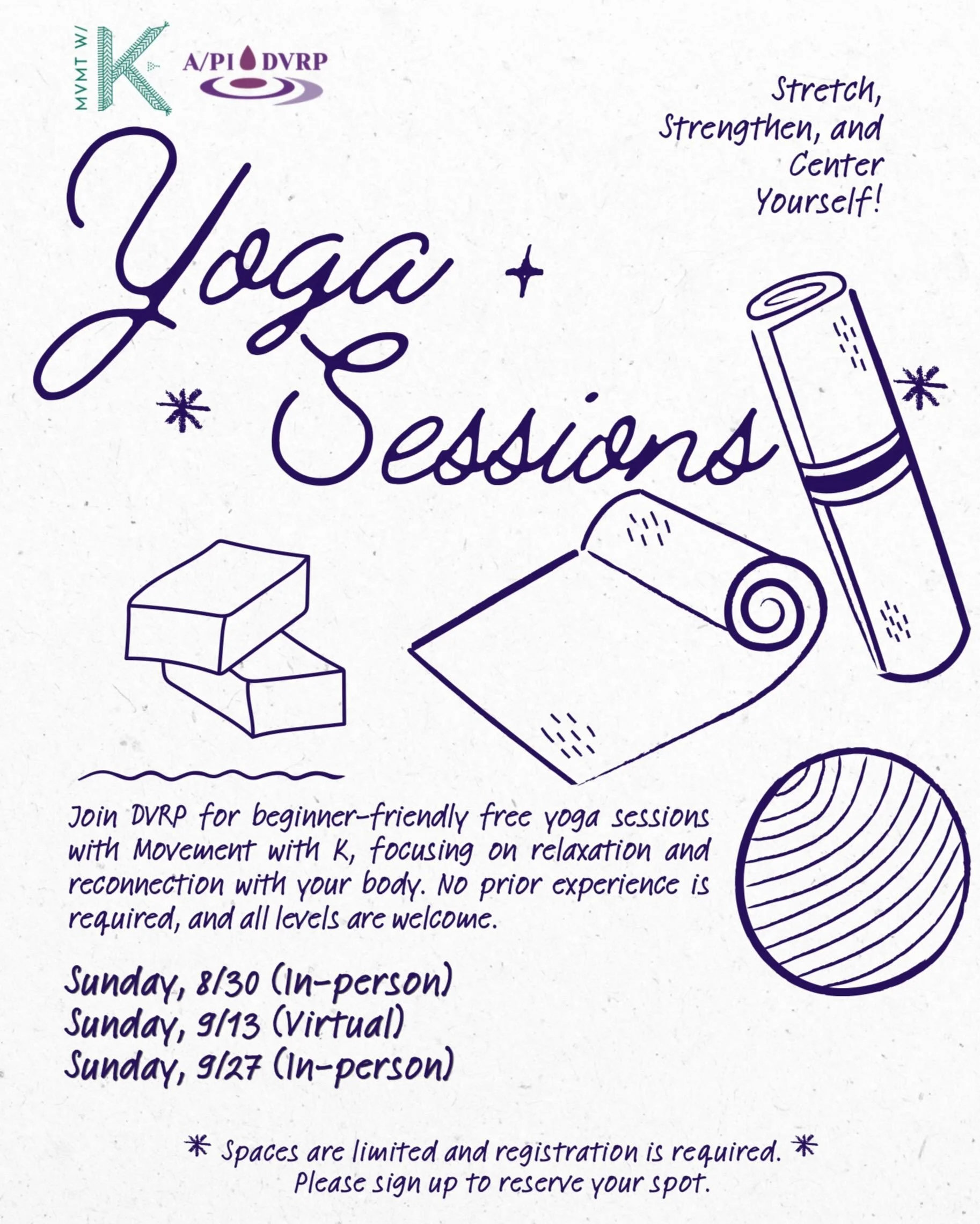 Sign-up for August and September free yoga sessions in partnership with DVRP.

#beginnerfriendly #yoga #free #dc #align