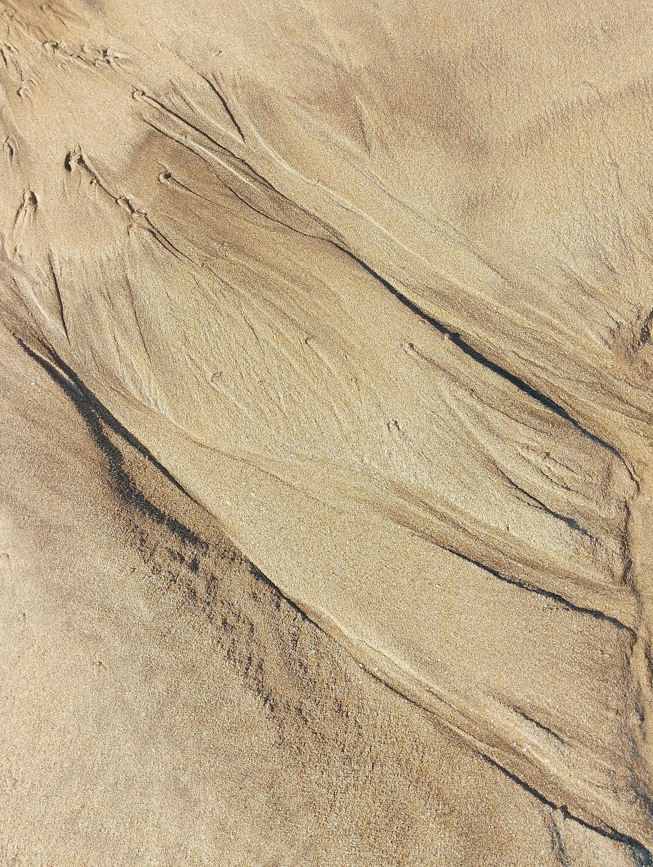 Close-up of a textured sandy surface with visible wind patterns and small cracks.