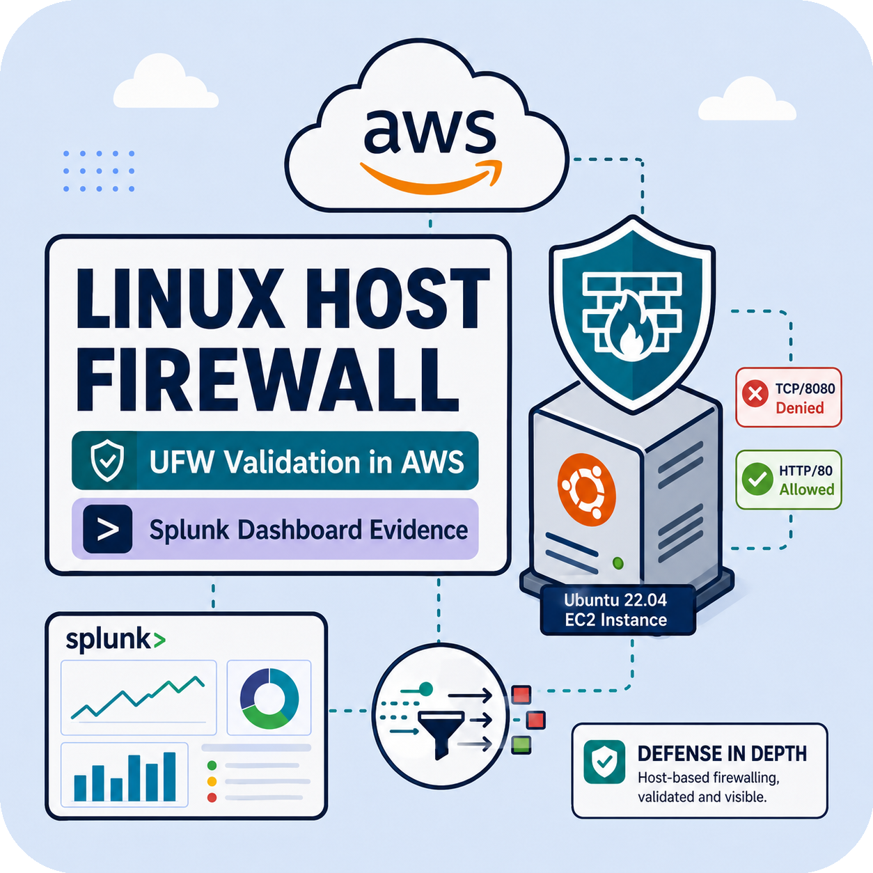 Applying CCNA Fundamentals in AWS: Linux Firewalling, Defense in Depth, and Splunk Validation