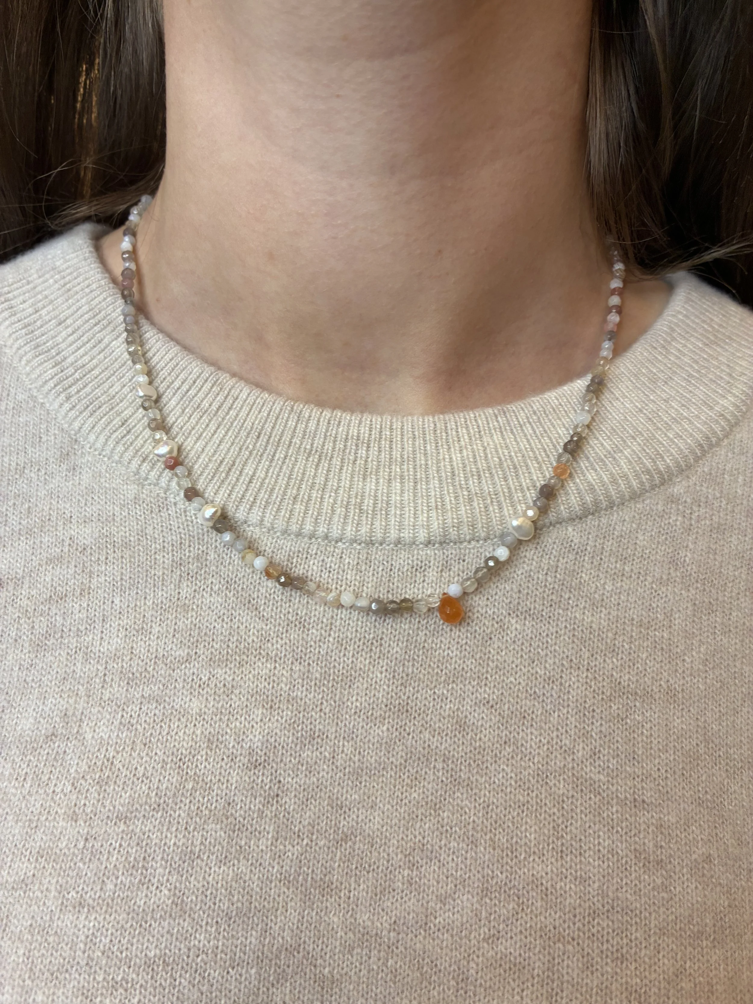 Botswana Agate & Orange Garnet Tear Drop