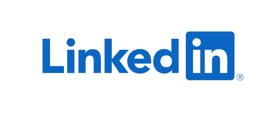 The LinkedIn logo with blue text and a square icon containing 'in' on a white background