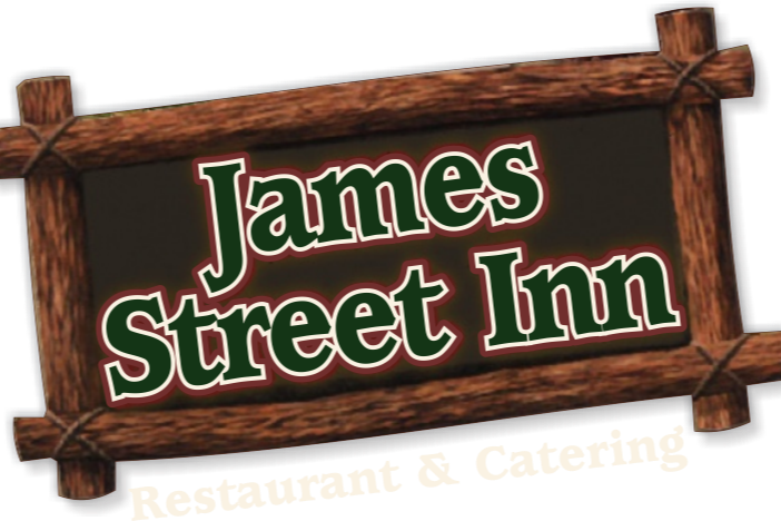 Sign for James Street Inn, made of wood with green and white text.