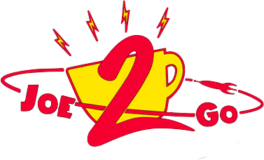 Logo for '2 P Go' with a yellow takeout container, red and yellow text, and lightning bolt graphics.