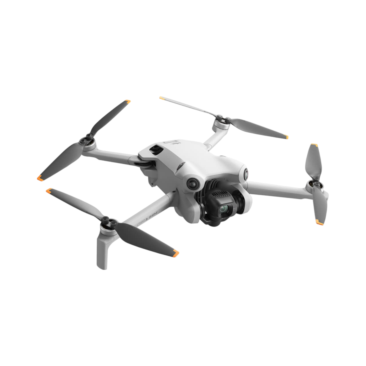 A gray quadcopter drone with four propellers and a camera mounted underneath.