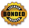 Gold and black badge with the text 'Licensed and Bonded, Insured'