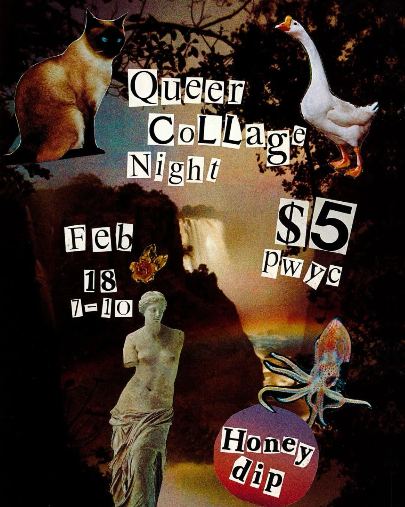 Join us on Willy Wednesday for a collage night at Honey Dip! 🎨 ✂️ Have a drink, collage, and get creative! 🍸🌈 Supplies provided.

🗓️ When: February 18, 7-10 PM
💵 Cost: $5 or pay what you can

Come mingle and make some art and friends!

Magazines