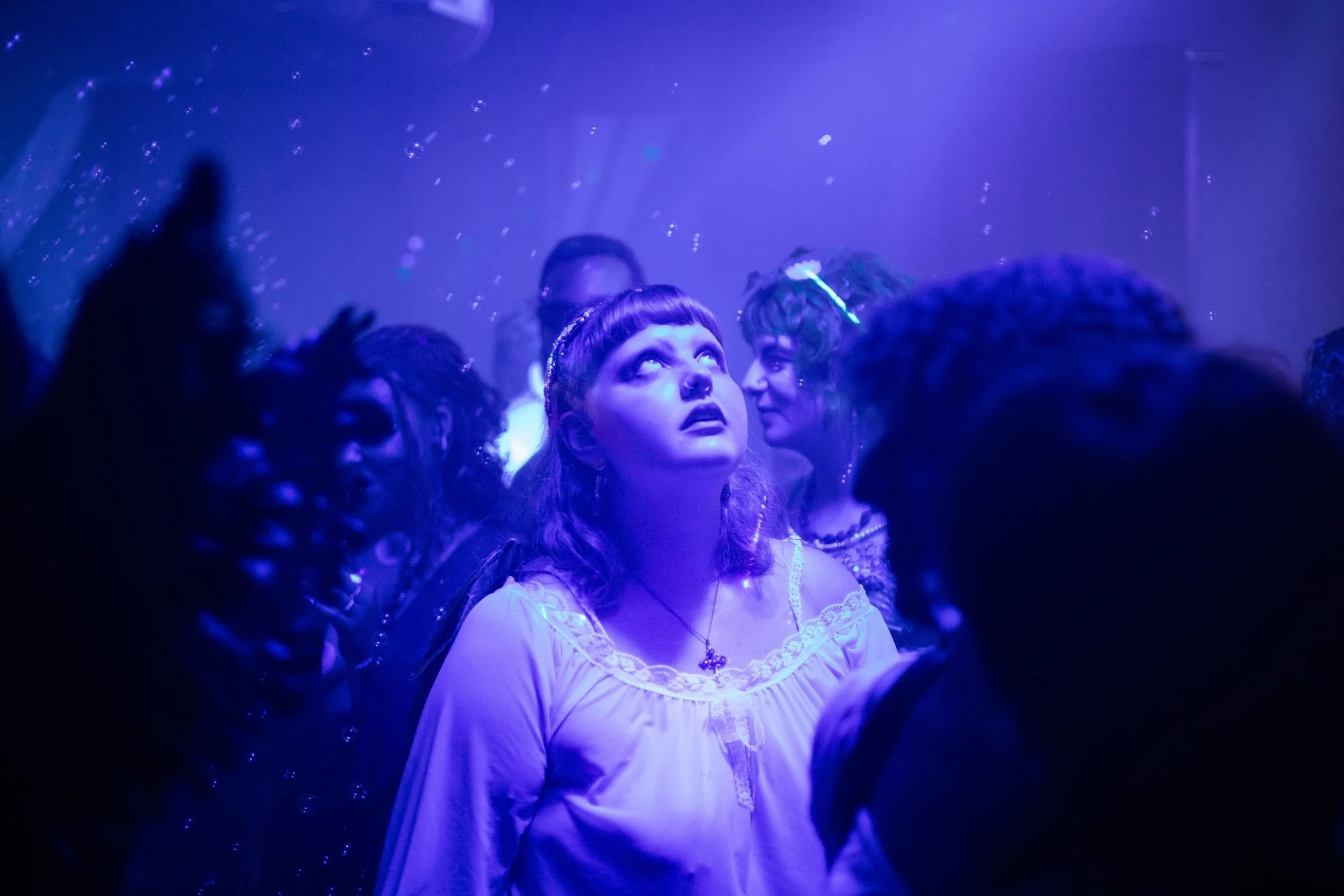 Drag performer Belle Bottoms looking ethereal at the Angels in August dance party. Photo by Justice Bekke.