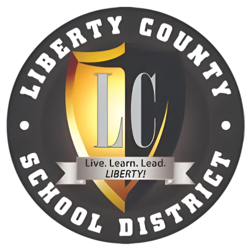 Liberty County School District Logo with a gold and silver shield