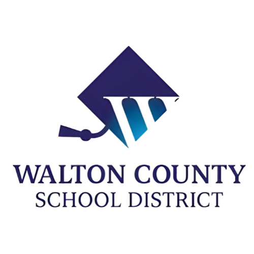 Walton County School District logo with a graduation cap with a big W
