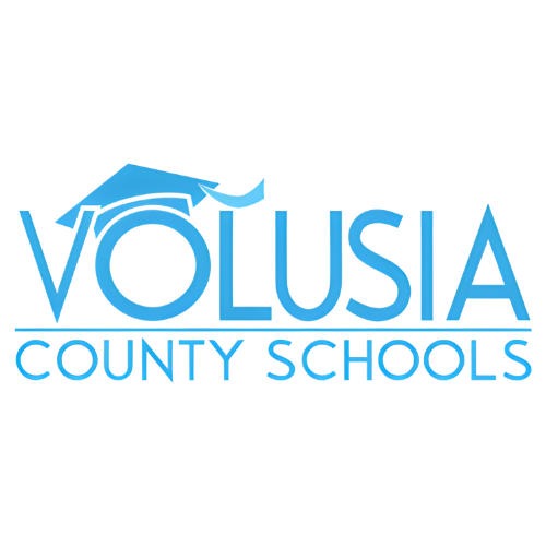 Volusia County Schools Logo with a graduation cap placed on top of the O in Volusia.