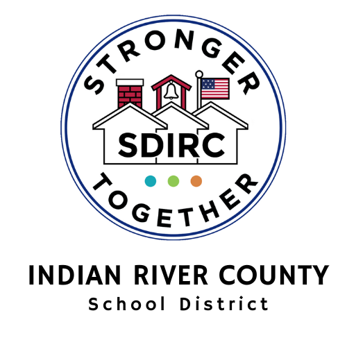 Indian River County School District Logo with a schoolhouse icon with the slogan Stronger Together