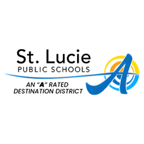St. Lucie Public Schools An A Rated Destination District with a stylized A in front of a yellow, orange, and blue circle