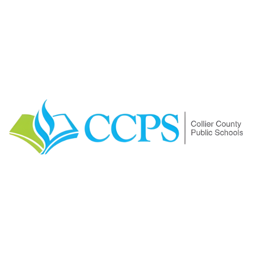 CCPS Collier County Public Schools Logo with a blue and green open book